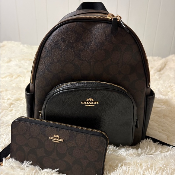 Coach Handbags - Coach Signature Brown and Black Backpack with Wallet